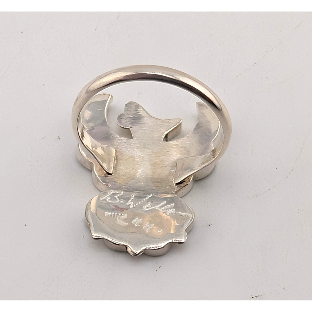 Handmade Zuni Ring Size 7.75US - Thunderbird Women's Southwest Jewelry Signed * - Picture 7 of 7